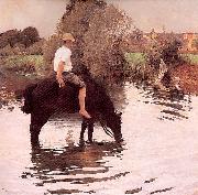 Muenier, Jules-Alexis Young Peasant Taking his Horse to the Watering Hole USA oil painting artist